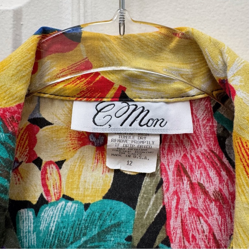 Vintage 90s Tropical Floral Parrots Hawaiian Shirt Blouse Tiki Butterfly Jungle - Picture 6 of 10